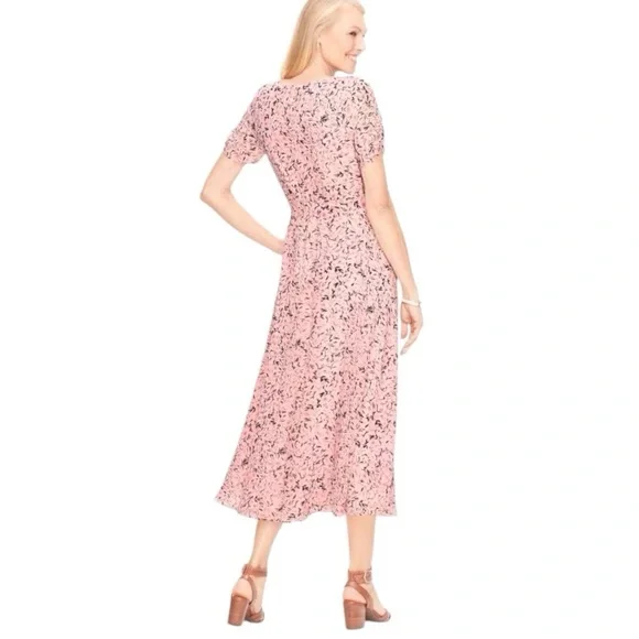 Talbots 8 New Button Front Floral Midi Dress Pink Cottage Core Prairie Spring - Picture 2 of 13